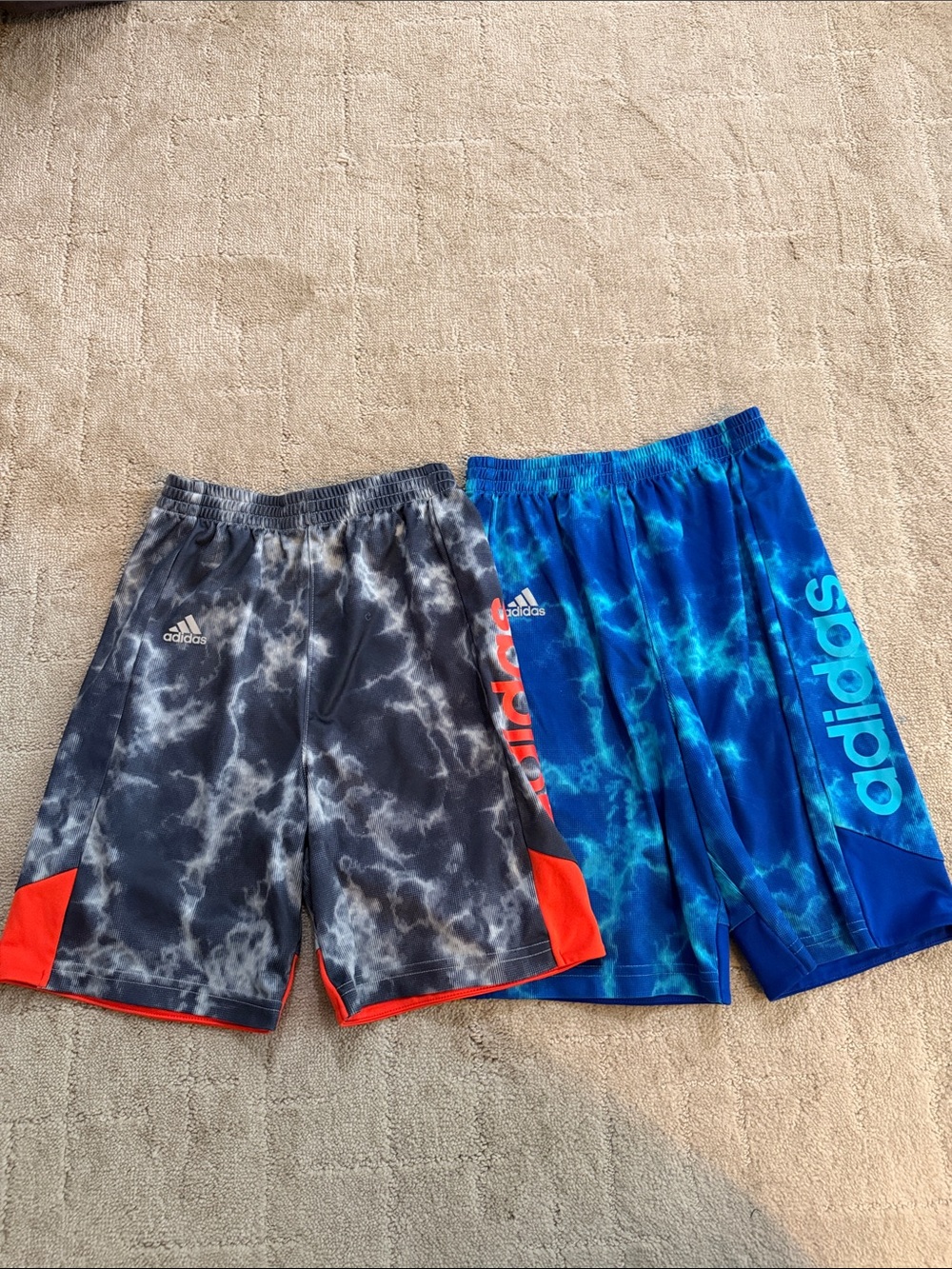 adidas Kids Blue/Gray Tie-Dye Athletic Shorts with orange Accents size 7 & 7x